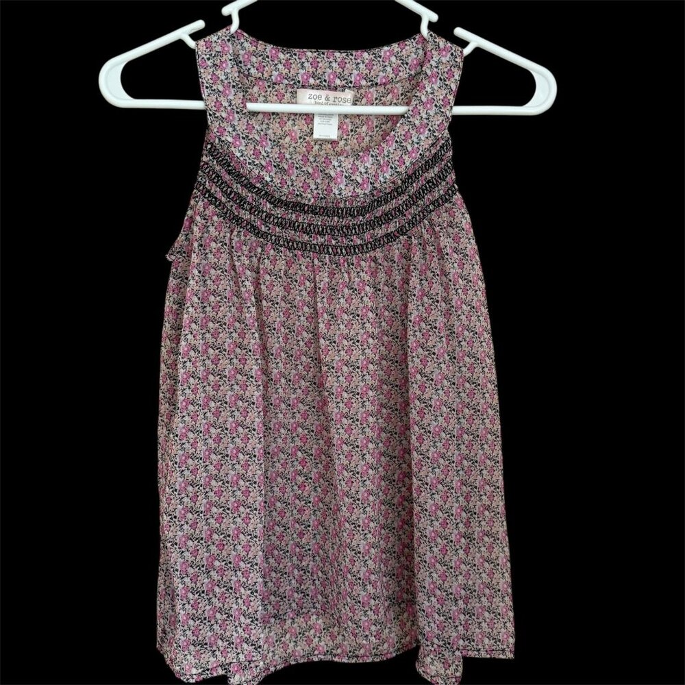 Zoe‎ & Rose Ditsy Floral Top Large Smocked Scoop Neck Cottagecore Coquette Boho
